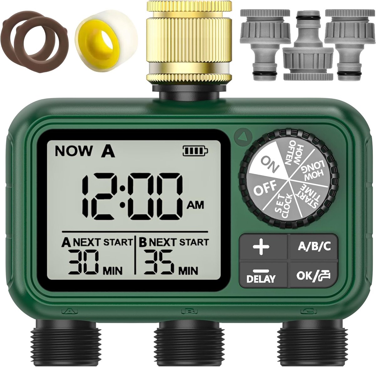 3 uitgangen, messing inlaat, groot lcd-display, irrigatieklok, automatische irrigatie-timer met regenvertraagde handmatige kraantimer voor tuin gazon
