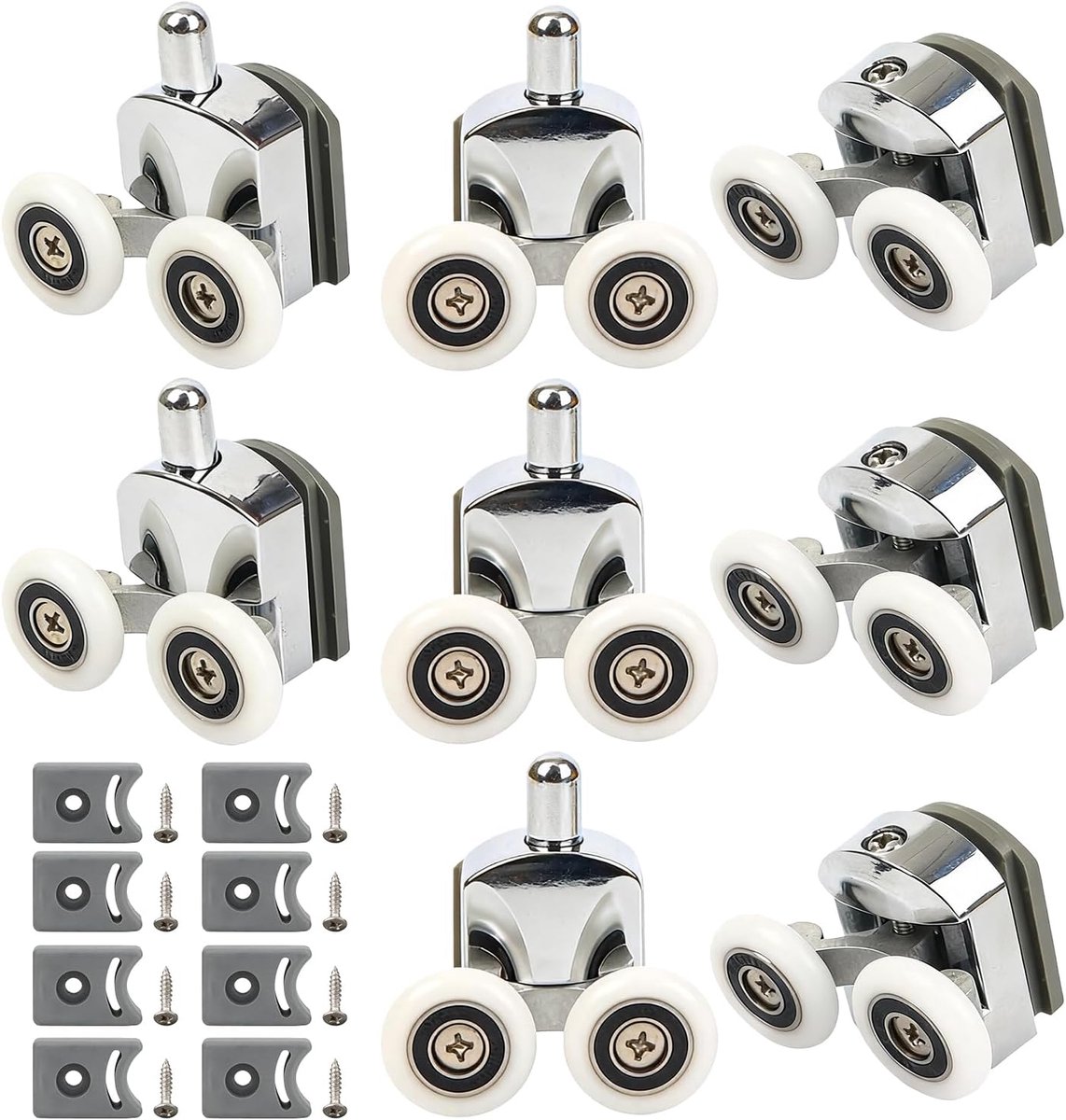 8 stuks douchedeurrollen 23 mm: elektrisch gepolijste aluminiumlegering dubbele wielen schuifdeuren, geluidsarme douchecabine vervangende rollen, douchedeurrollen voor badkamer glazen