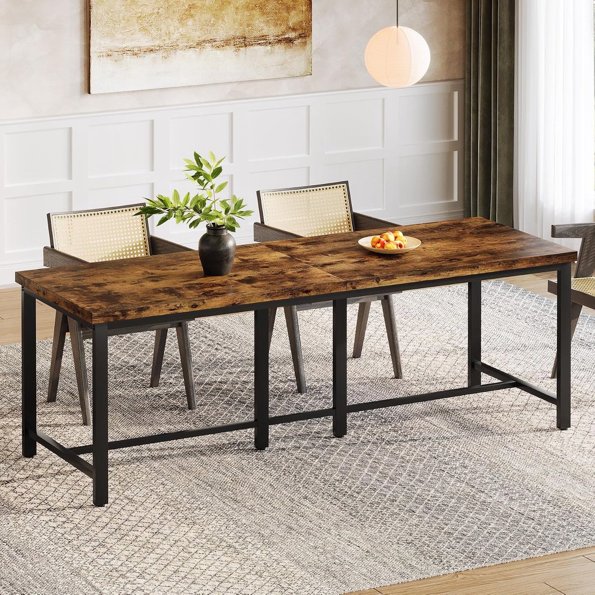 200 cm lange eettafel voor 6-8 personen, grote industriële rechthoekige keukentafel van hout, rustieke eettafel met robuuste metalen poten (rustiek bruin)