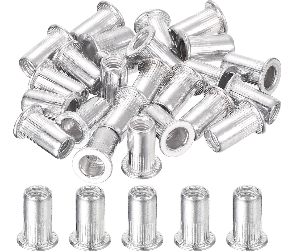 25 stuks schroefdraadmoeren met platte kop, M5 schroefdraadmoeren van aluminiumlegering met gekarteld lichaam