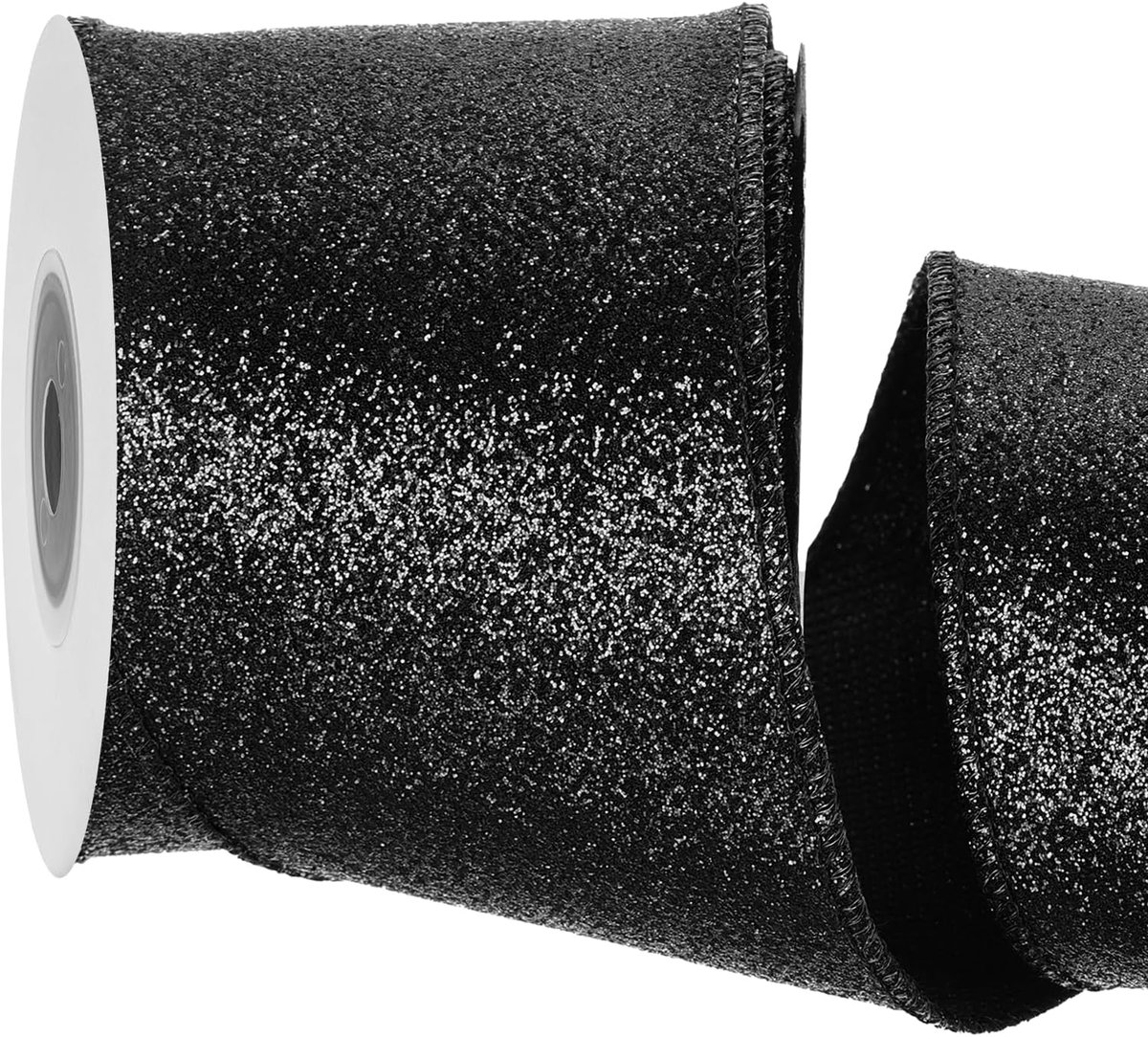 6,3 cm glitter lint met draadrand zwart iriserend lint 12,5 cm voor kerstboom krans decoratie geschenkverpakking met metalen rand