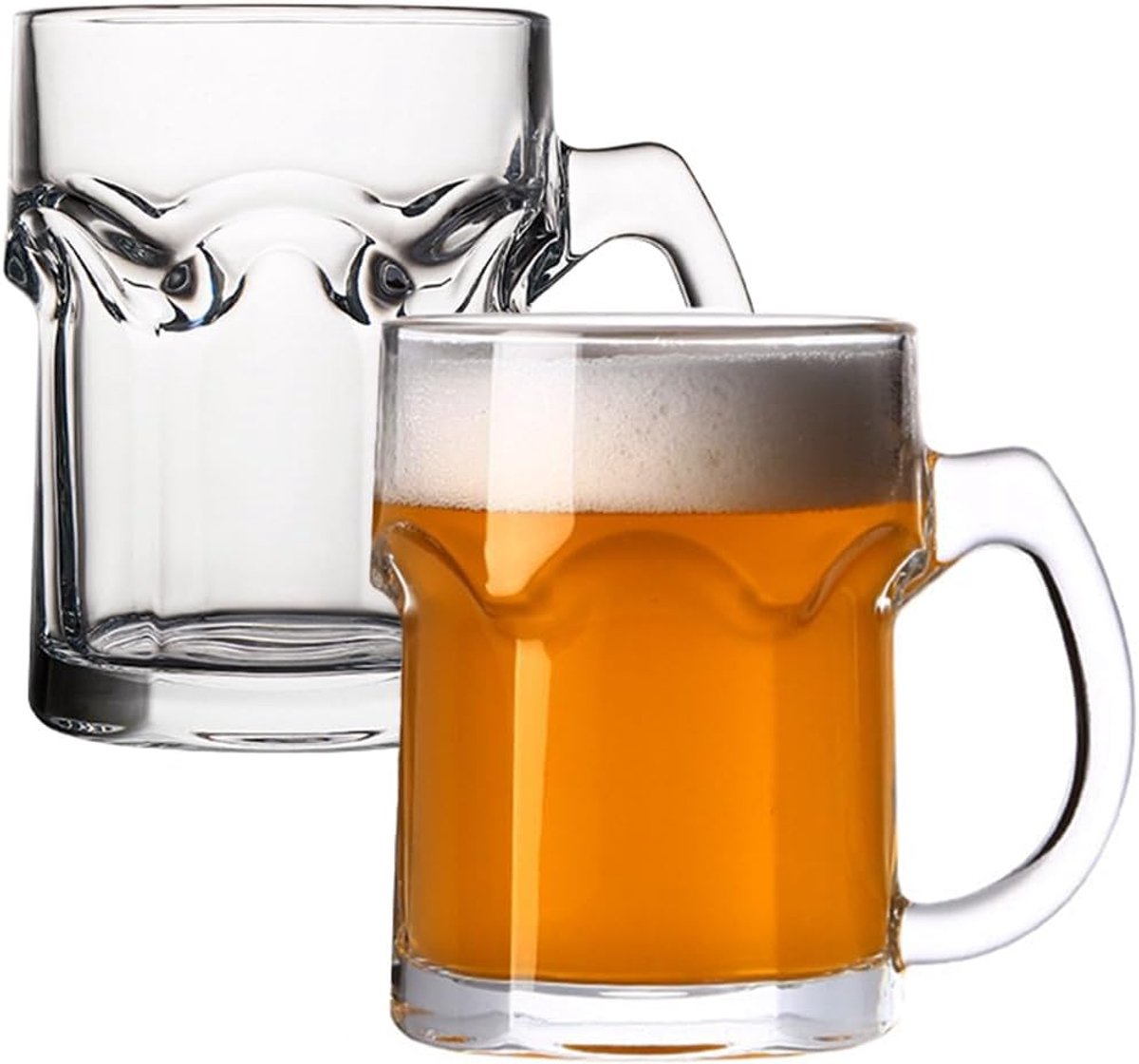 Bierglazen met handvat, bierglazen, set van 2 glazen mokken met duimsteun, bierbierglas