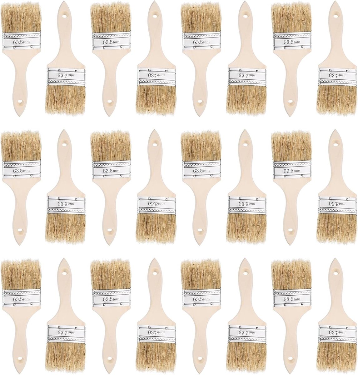 24 stuks penselen, 6,3 cm breed, natuurlijke borstelharen, chip schilderkwast, platte kwast met houten handvat, voor muur, kasten, hekken