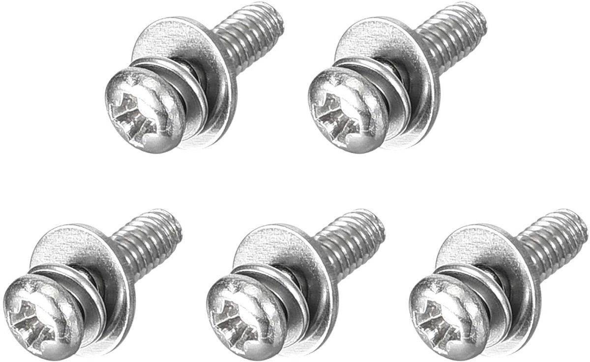 M2,5 x 8 mm 304 roestvrij staal Phillips Pan Head machineschroeven bouten gecombineerd met veerring en sluitringen 5 stuks