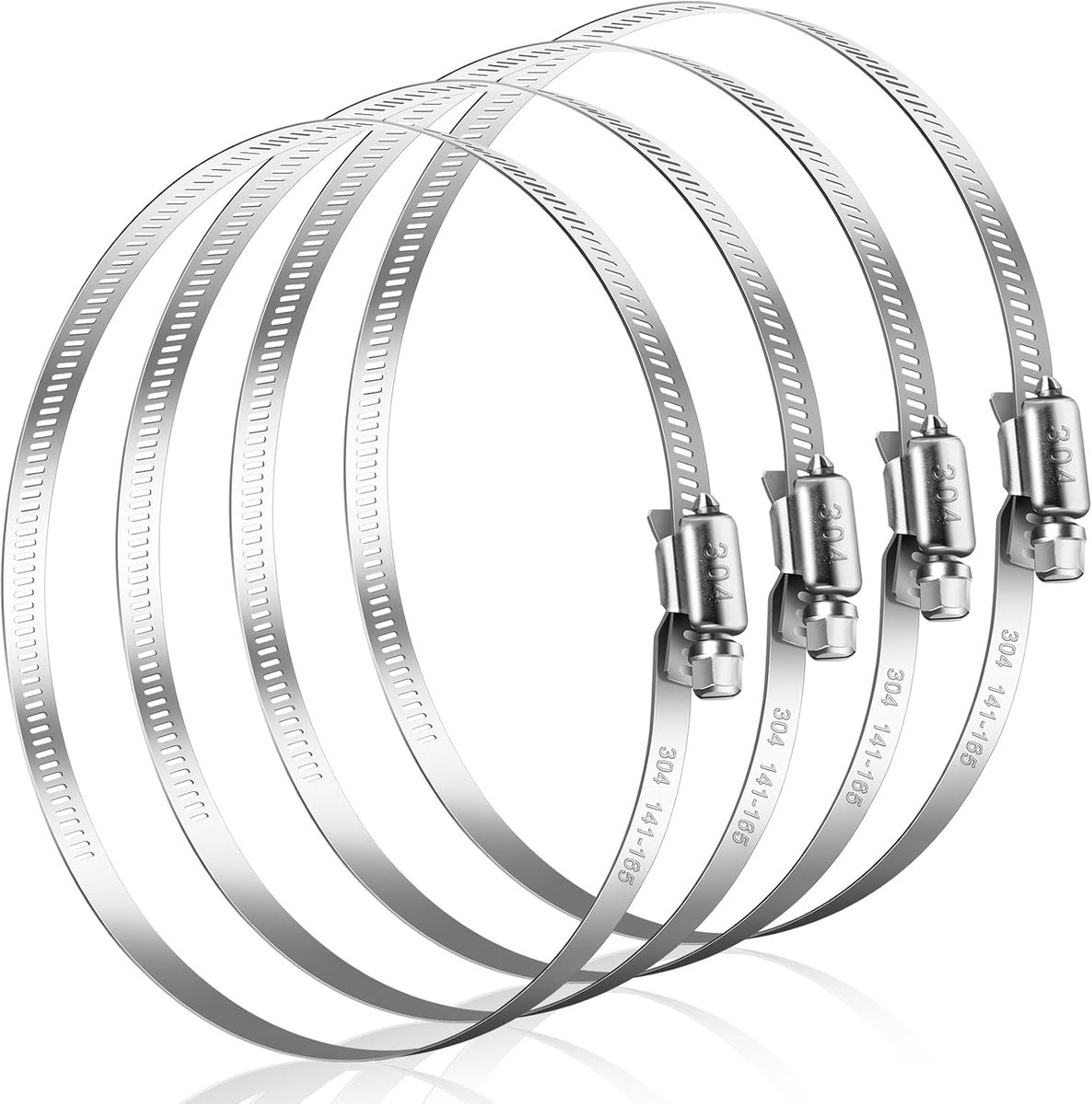 Slangklemmen 141-165mm, 4 stuks Slangklem Roestvrij Staal 304 Verstelbare Schroefklemmen, Buisklemmen Assortiment voor Zwembadslang, Ventilatiebuis, Afvoerslang