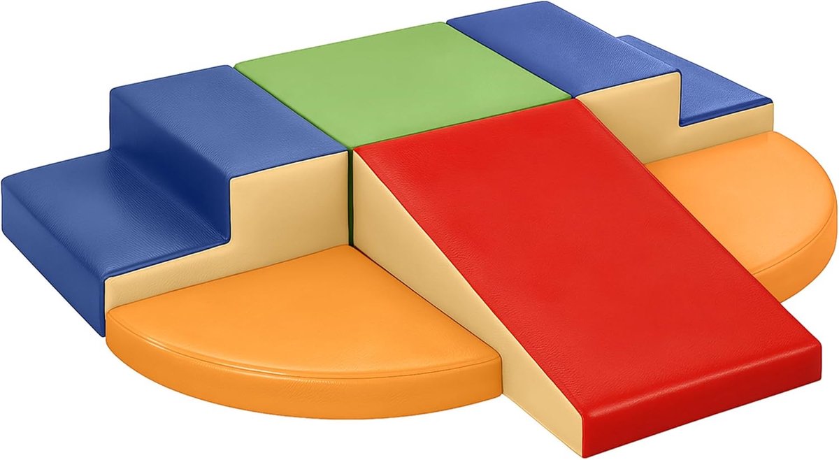 Set van 6 Schuimrubberen Klimblokken voor Kinderen: PU-leer Zachte Klimspeelgoed Speelset voor Kleine Kinderen - Montessori-speelgoed Grove motoriek Dubbele Ladderset(Klassiek)