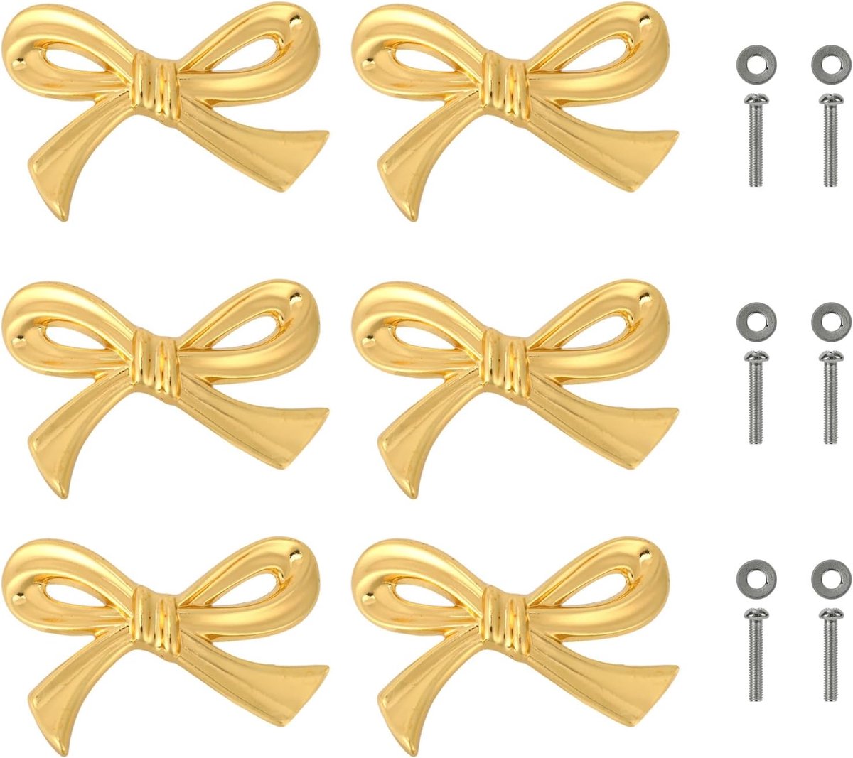6 St Gouden Ladeknoppen, Messing Gouden Ladegrepen met Moeren Strik Dressoirknoppen Elegante Vintage Kastgrepen voor Woondecoratie