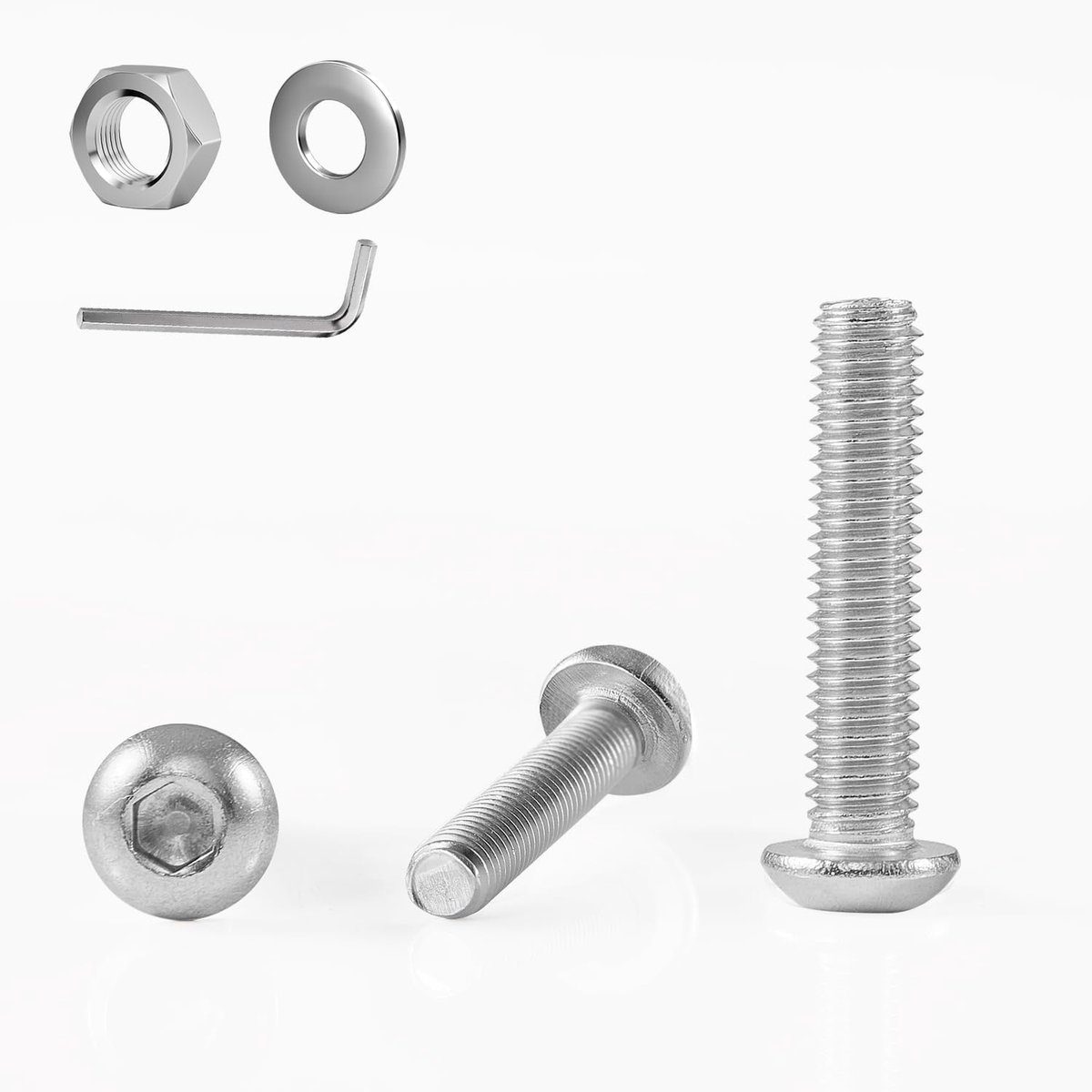 Lenskopschroef met binnenzeskant volgens norm: ISO 7380-1 roestvrij staal A2 V2A volledige schroefdraad halfronde kopschroef platte kopschroef (20 stuks, M8 × 50 mm)