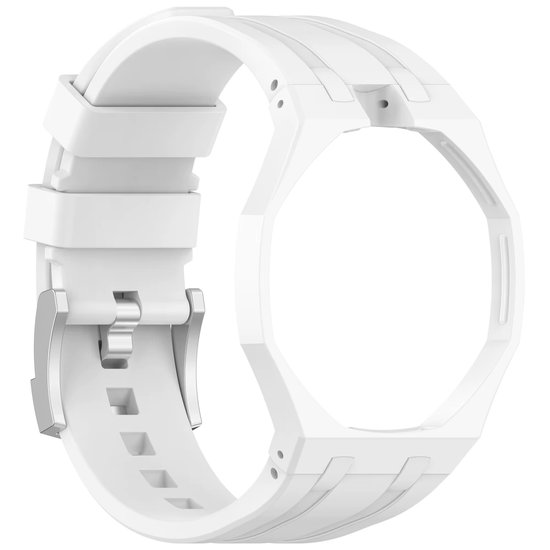Witte siliconen horlogeband met zilverkleurige gesp. Luxe uitstraling.