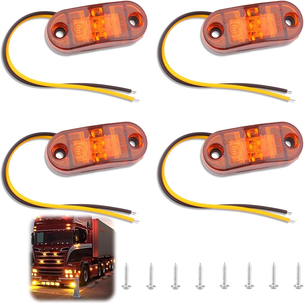 4 x led-zijmarkeringslampen, IP65, 12/24 V, voor vrachtwagens | Universeel geel licht voor camper, vrachtwagen, auto, bestelwagen, zijmarkeringslichten