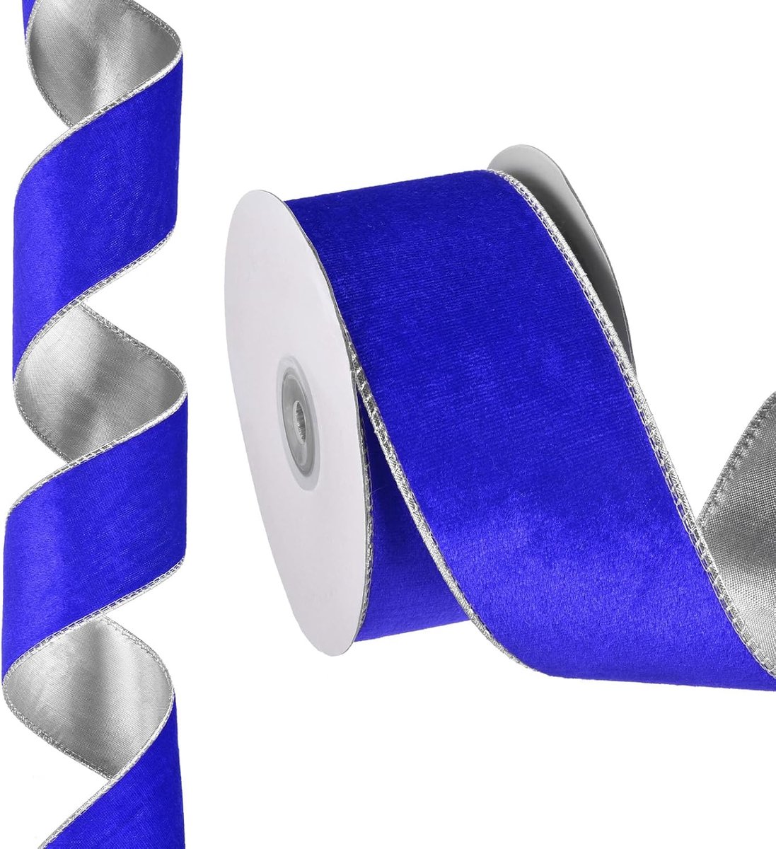 2,5 cm x 6,3 cm kerstlint, fluwelen linten geschenkverpakkinglint voor knutselen, verjaardag, bruiloft, festival, vakantiedecoratie, donkerblauw/zilver