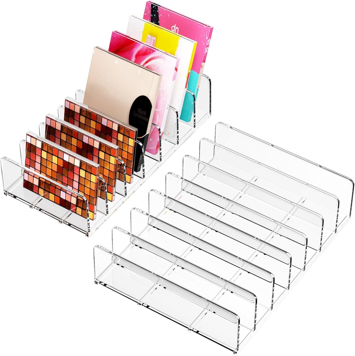 2 stuks make-up-organizer, pallet-organizer, laden | Cosmetische sieradendisplay met 7 vakken, voor bureau, kast, badkamer, werkblad, transparant