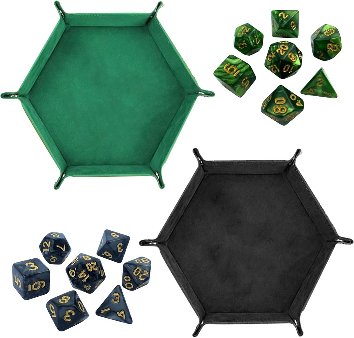 2 Stuks Dobbelstenen Plank, Zeshoekige Dobbelstenen Opvouwbaar Lade Sieraden Standaard, Munten, Dienblad voor Dungeons en Dragons RPG Bordspellen