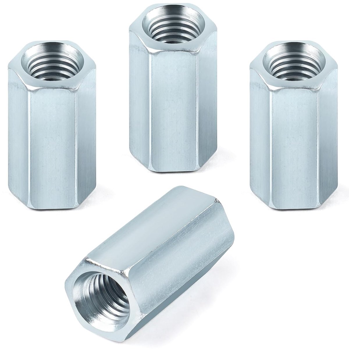 4 stuks lange moeren M6 x 20 mm, Jeboler schroefdraadmof, verzinkt staal, zeskantige verbindingsmoeren, schroefdraadhulzen, afstandsmoffen, lange zeskantige moeren voor huishoudelijke kantoorapparaten