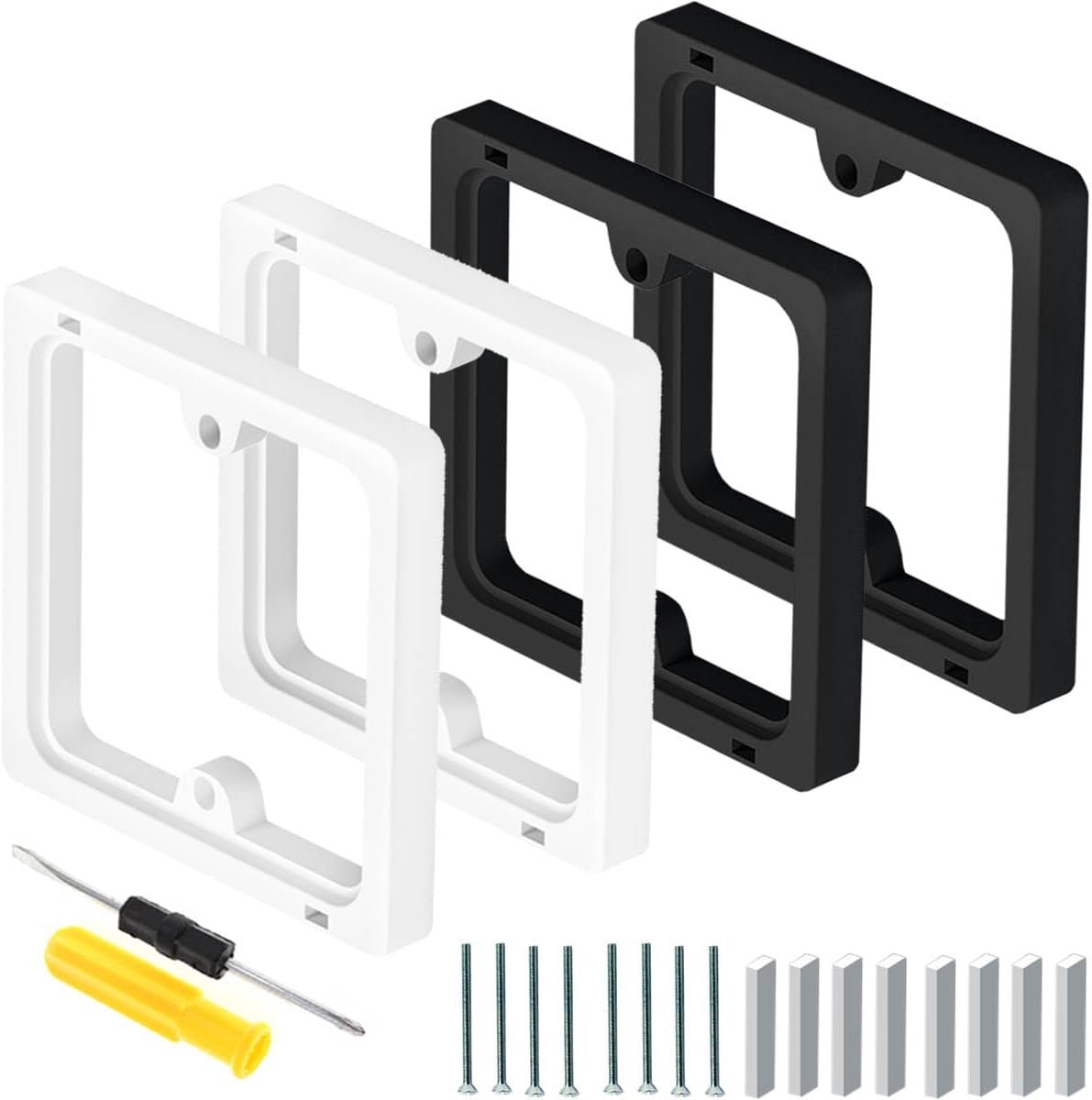 Image of 10 mm Vierkante Afstandhouder Enkele Stopcontact Afstandhouder 10 mm Stapelbare Muurdoos Verlenging Stopcontact Achterdoos Verlenging, 4 Set (2St Wit+2St Zwart) Lichtschakelaar Omlijsting