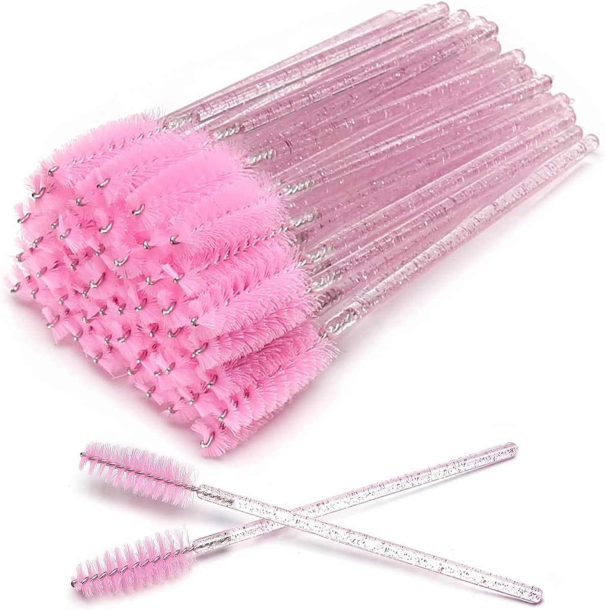 100 stuks wegwerp-wimperborstels, mascara, toverstaf, wimpers, wenkbrauwapplicator, cosmetische make-upkwasten, gereedschapsset (kristalroze)