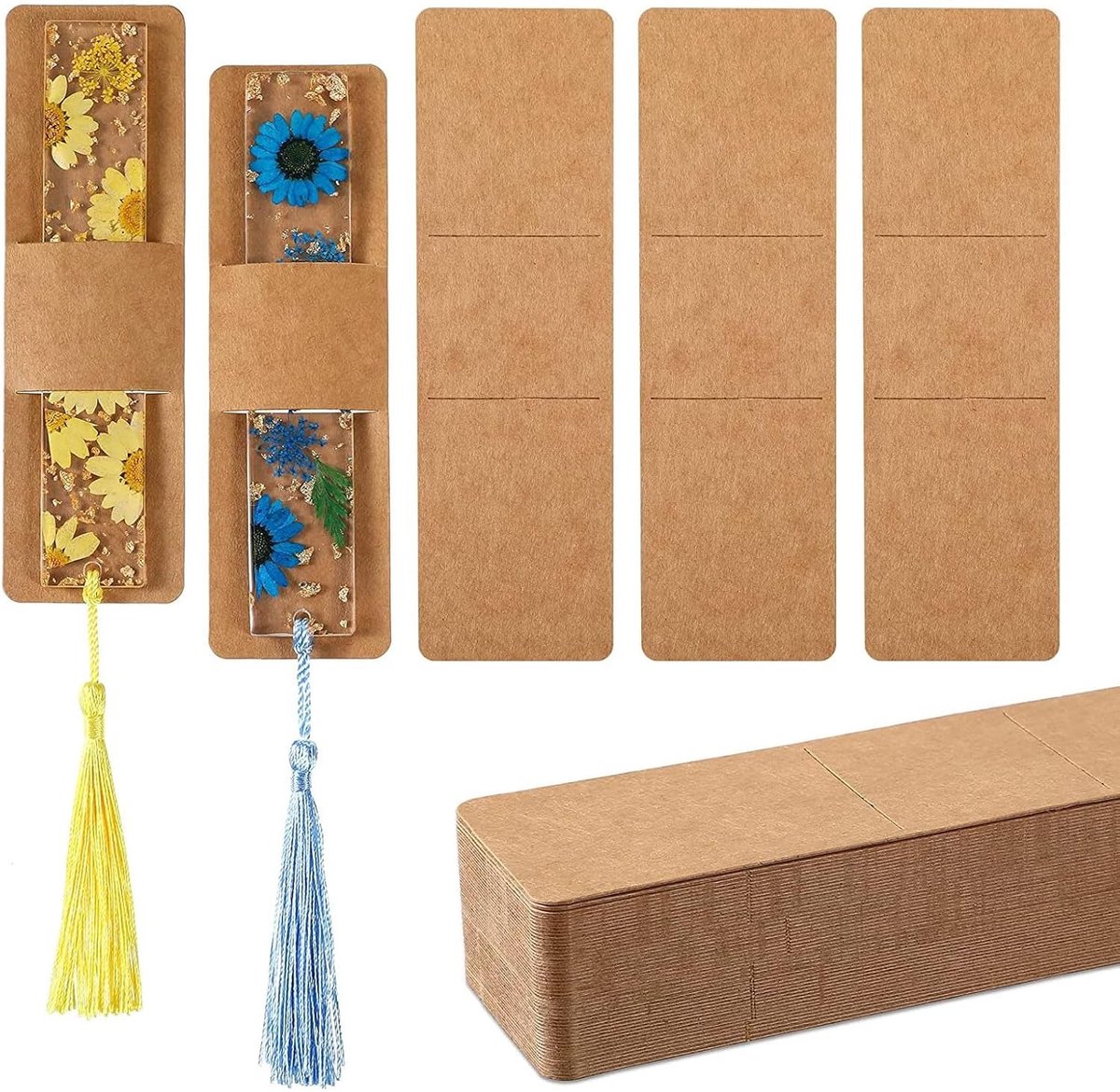 50 stuks Kraft bladwijzer hoezen 5,9 X 4,6 cm bladwijzers houder doe-het-zelf blanco display kaarten bladwijzer display mal voor sieraden haken (bruin)