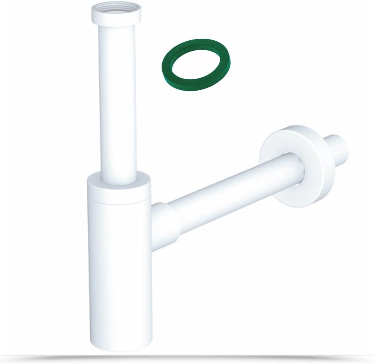 3439420 | sifon van ABS 1 1/4 minimalistisch, ronde sifon voor wastafel en bidet, universele gootsteenafvoer, sifon van geurneutrale kunststof, mat wit, wandafvoerbuis Ø 32 mm.