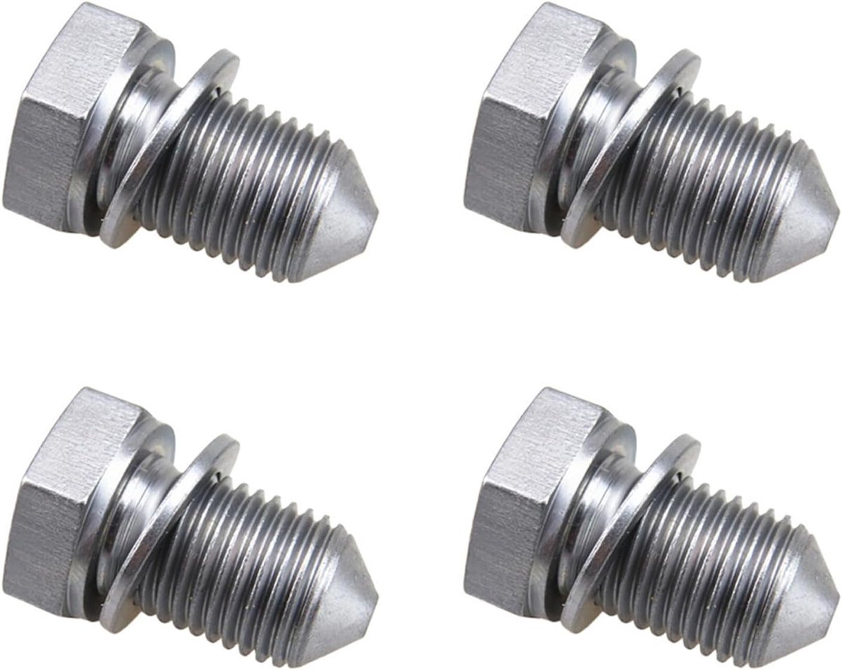 4 stuks olieaftapschroef met afdichtring, afvoerschroef van de oliebak, gelegeerd staal olieaftapschroef, olieafvoerschroef met sluitring schroefdraad lengte compatibel met N90813202, voor auto's