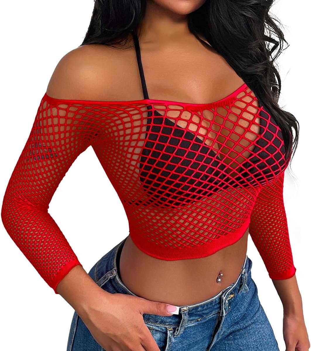 Vrouwen Sexy Lingerie Fishnet Crop Top Shirt Strand Cover Up