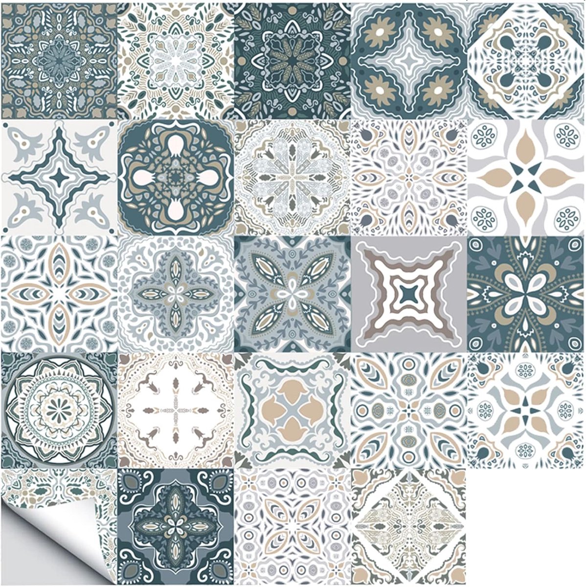 Tegelstickers 24 Stuks, Zelfklevende Muurtegelstickers, Waterbestendige Marokkaanse Stickers voor Doe-het-zelf, Keuken, Badkamer Decoratie (24 Stuks, 20×20cm)