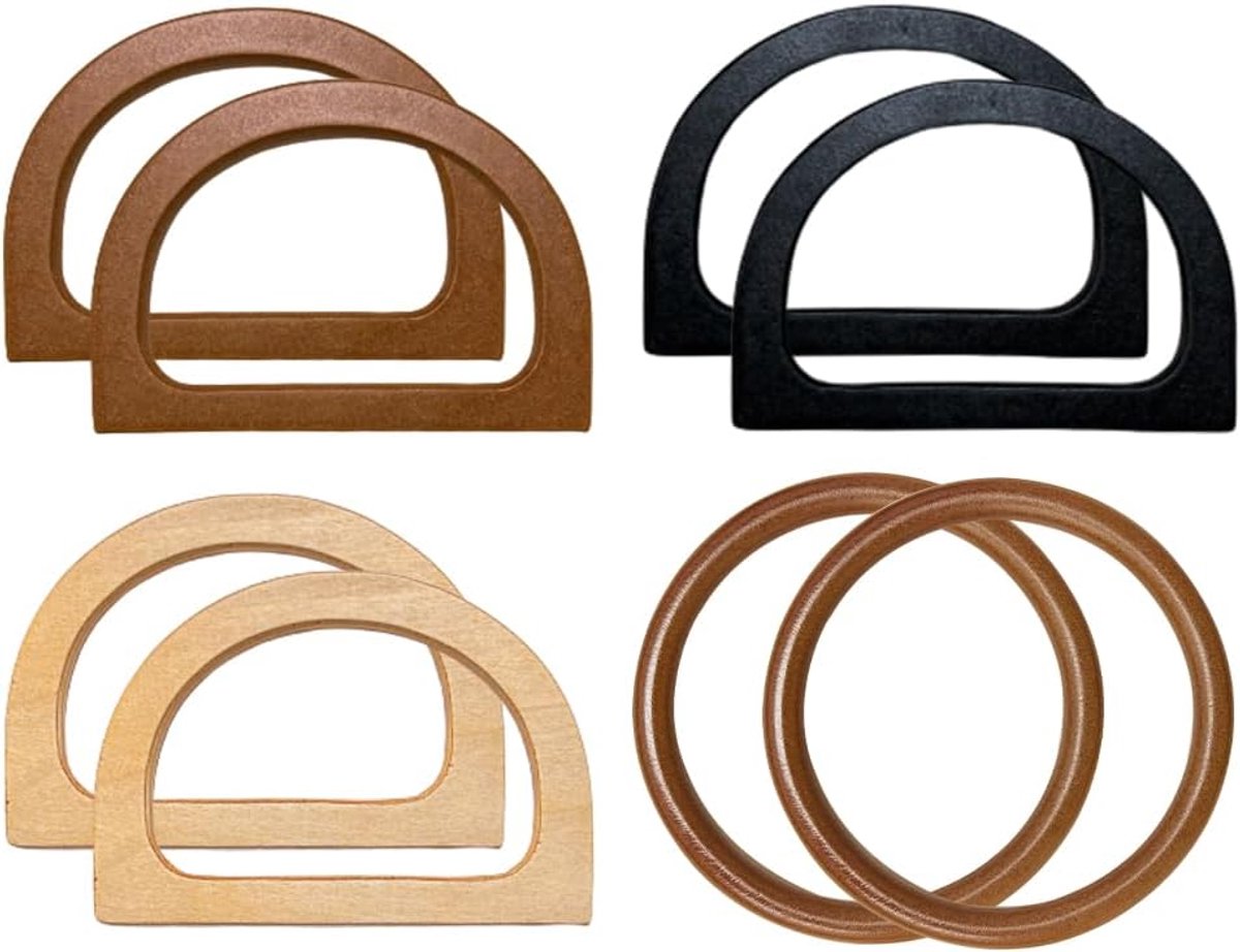 8 stuks houten handgrepen voor tassen, D-vorm, houten handgrepen voor handtas, ronde vorm, voor handtassen, handtassen, boodschappentassen