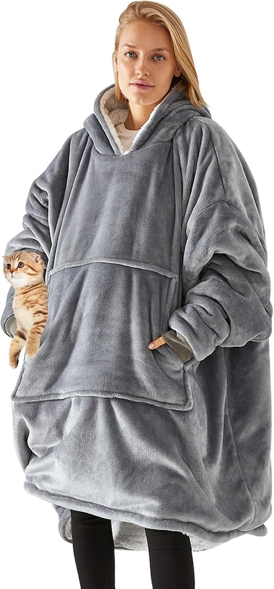 Hoodie Wearable Deken Fleece Zacht Warm Sweatshirt Met Capuchon Met Zakken Voor Dames, Heren, Volwassenen