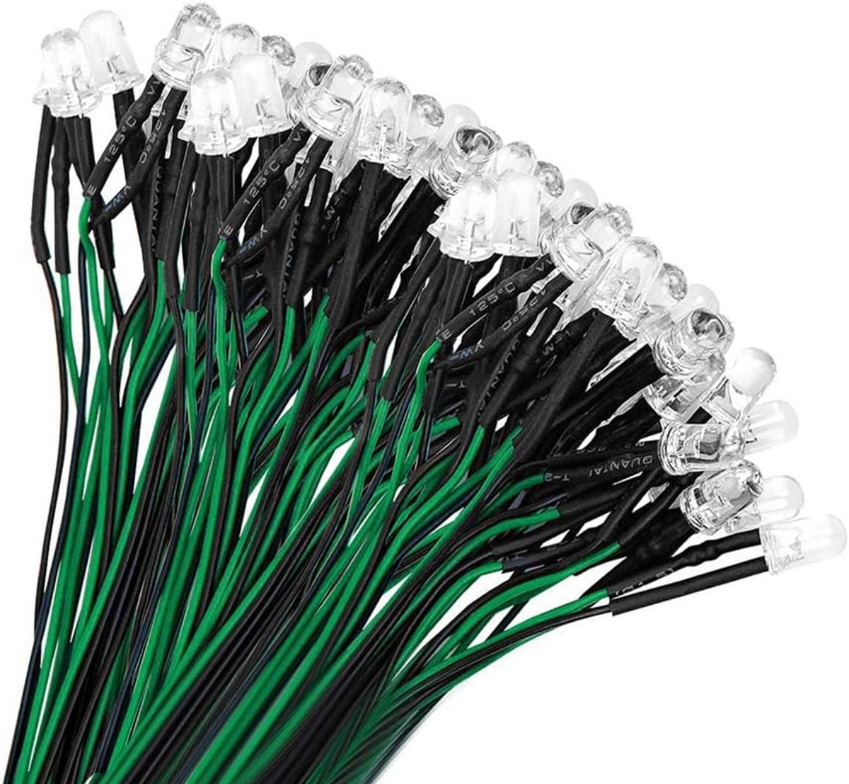 50 Stuks Voorbedrade LED, 5mm LED, Diode Lamp, 12V Voorbedraad Licht, Groen