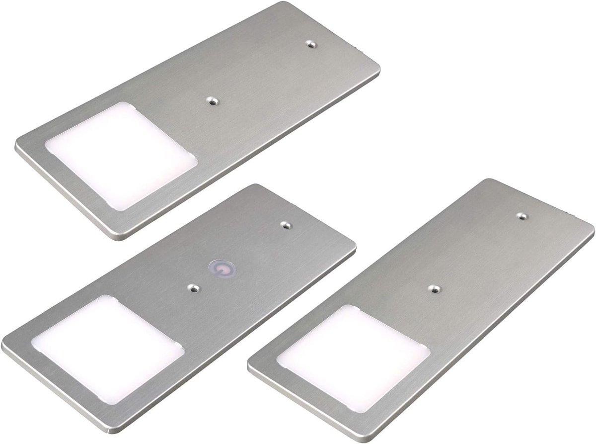 kalf | LED onderbouwlampen zilver 5W - zeer vlakke keukenlamp met touch-dimfunctie inbouwspot inbouwspot, keuze: 3er set warmwit
