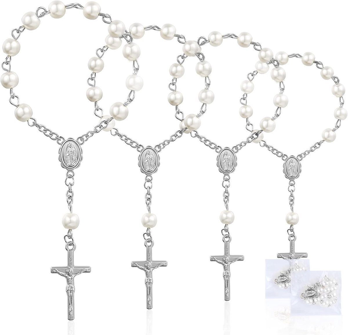 30 stuks dooprozenkrans rozenkrans gastgeschenk mini vingerdoop rozenkranzen parels kunstparels bruiloft communie feest gunsten, zilver