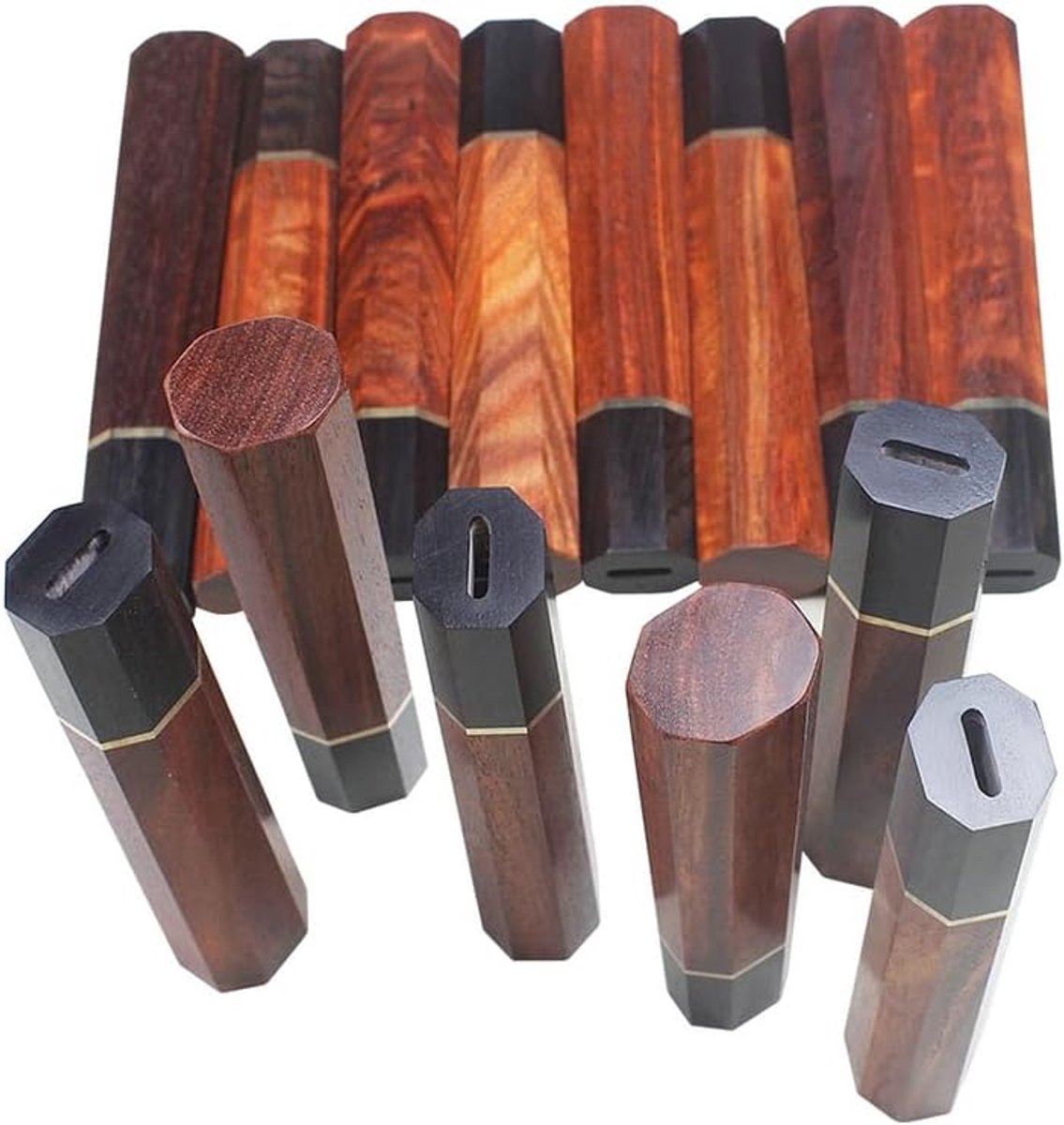 1 stuk Japanse stijl bloed sandelhout achthoekig houten messengreep DIY Japanse rundermes handvat Willow Chef keuken maken (2,5 mm x 12 mm x 138 mm)