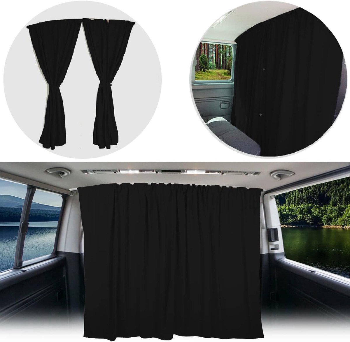 SITZBEZÜGE Cabine zonwering cabinegordijngordijn compatibel met VW T5 T6 T6.1 Multivan Transporter Caravelle zwarte accessoires voor kampeercampers