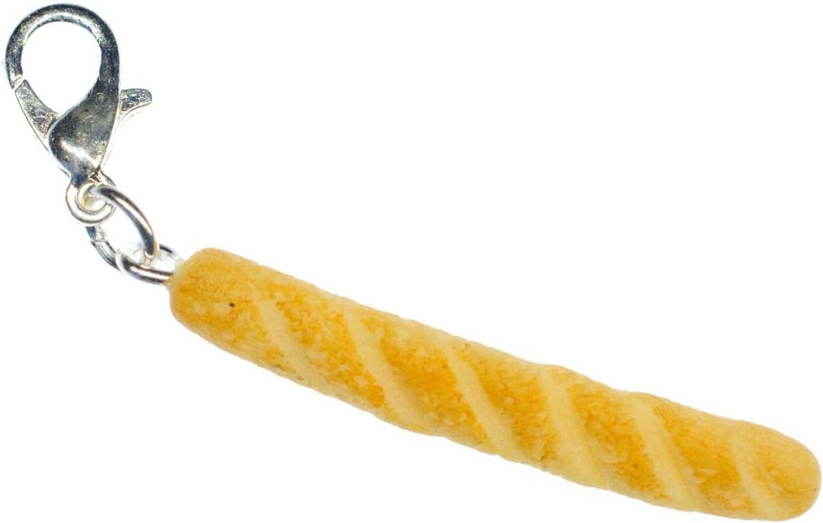Baguette Frankrijk Parijs Charm brood bakker - handgemaakte modesieraden I kettinghanger verzilverd - bedelhanger bedelarmband - hanger voor armband, 40 mm, Katoen, Geen edelsteen