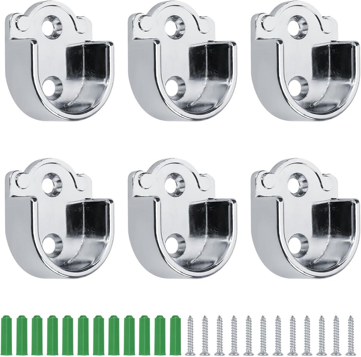 6 stuks U-vormige ronde buishouders, zinklegering, kastbuislager 25 mm, voor badkamer, kledingkast, slaapkamer, keuken