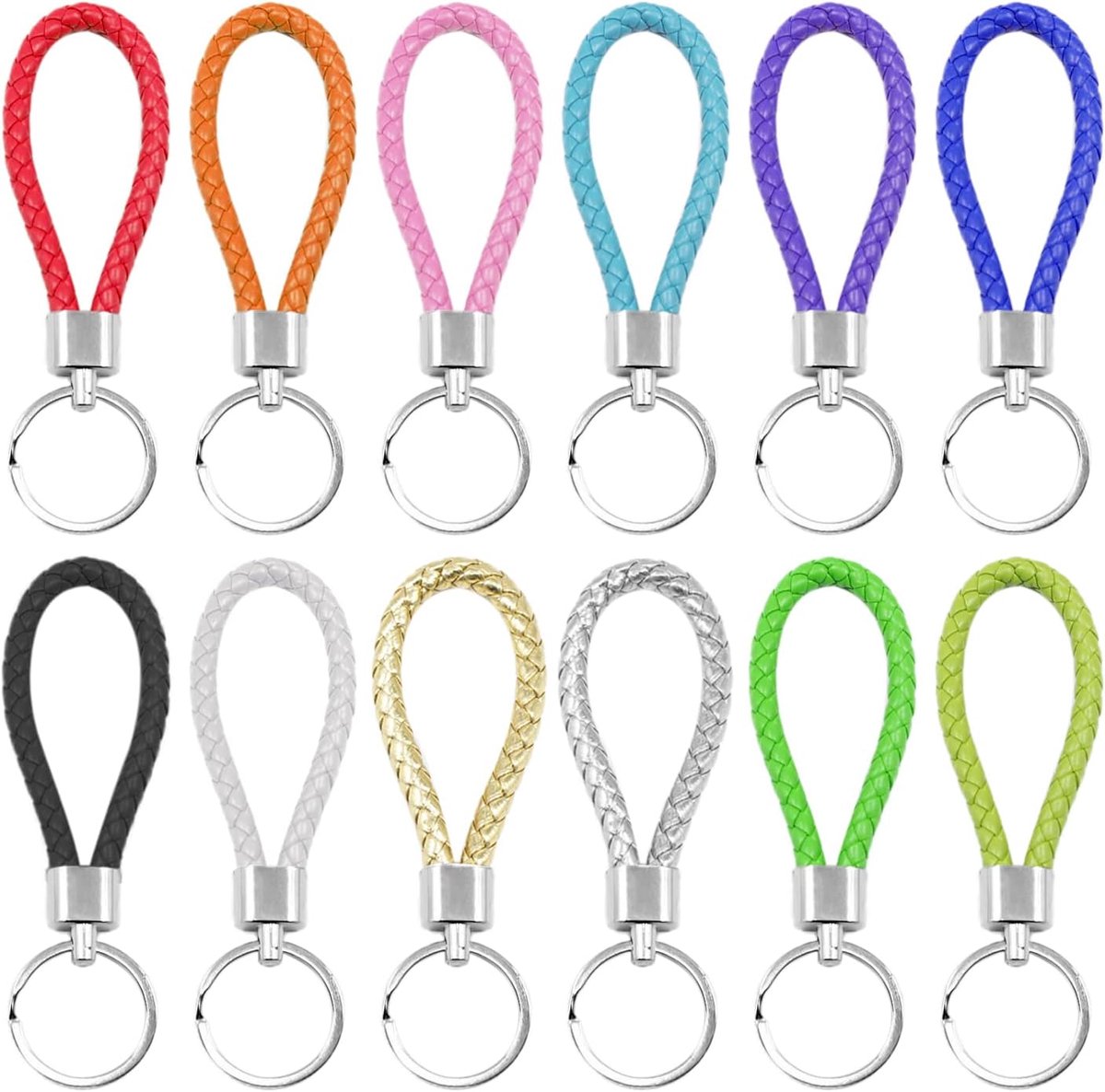 12 Lederen Touw Sleutelhanger - Geweven Auto en Woning Kleur Sleutelhanger - Neutraal, Draagbaar, Geschikt voor Mannen en Vrouwen (12 Kleuren), Groen, 12cm