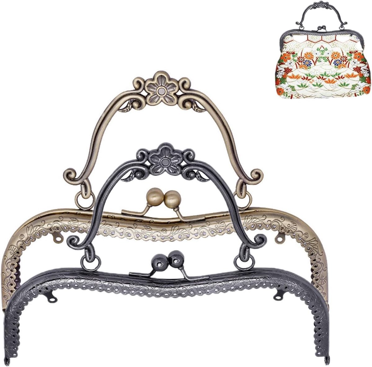 2 stuks handtasframes van metaal, sluiting voor munten, zaksluiting, voor handtas, schoudertas, portemonnee, om te knutselen en te knutselen, 20,5 cm