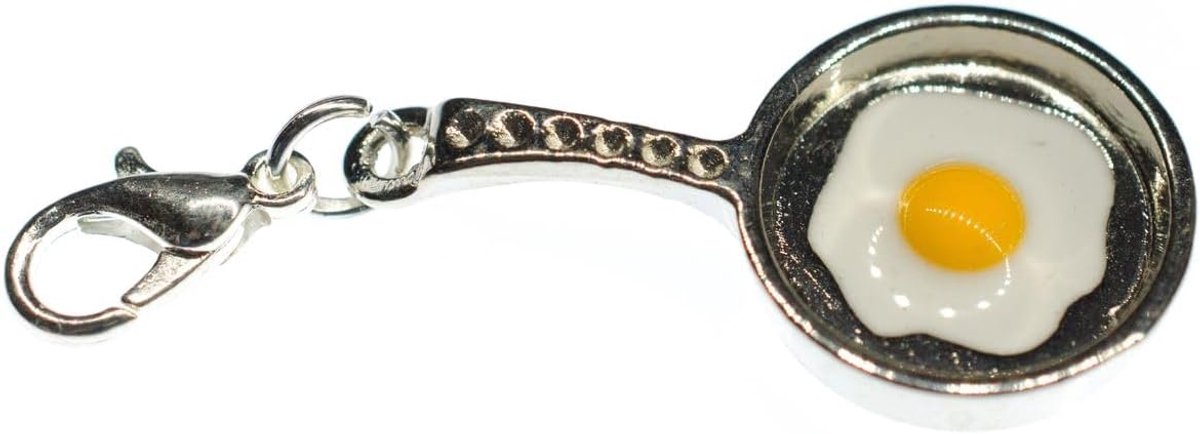 Koekenpan spiegelei charm kok pan zilver - handgemaakte modesieraden I kettinghanger verzilverd - bedelhanger bedelarmband - hanger voor armband, 30 mm, Metaal, Geen edelsteen