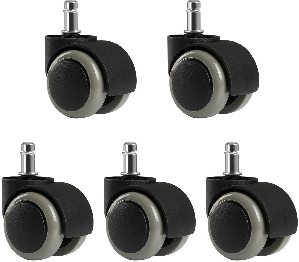 5 stuks bureaustoelwielen 11 mm pinnen 50 mm roll bureaustoel, wielen, vloerbescherming, vervangende bureaustoel, meubelwielen (grijs)