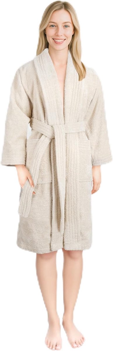 Badjas voor dames, 100% katoen, 380 g/m², zachte badstof badjas met zakken voor thuis, sauna, absorberend, huidvriendelijk