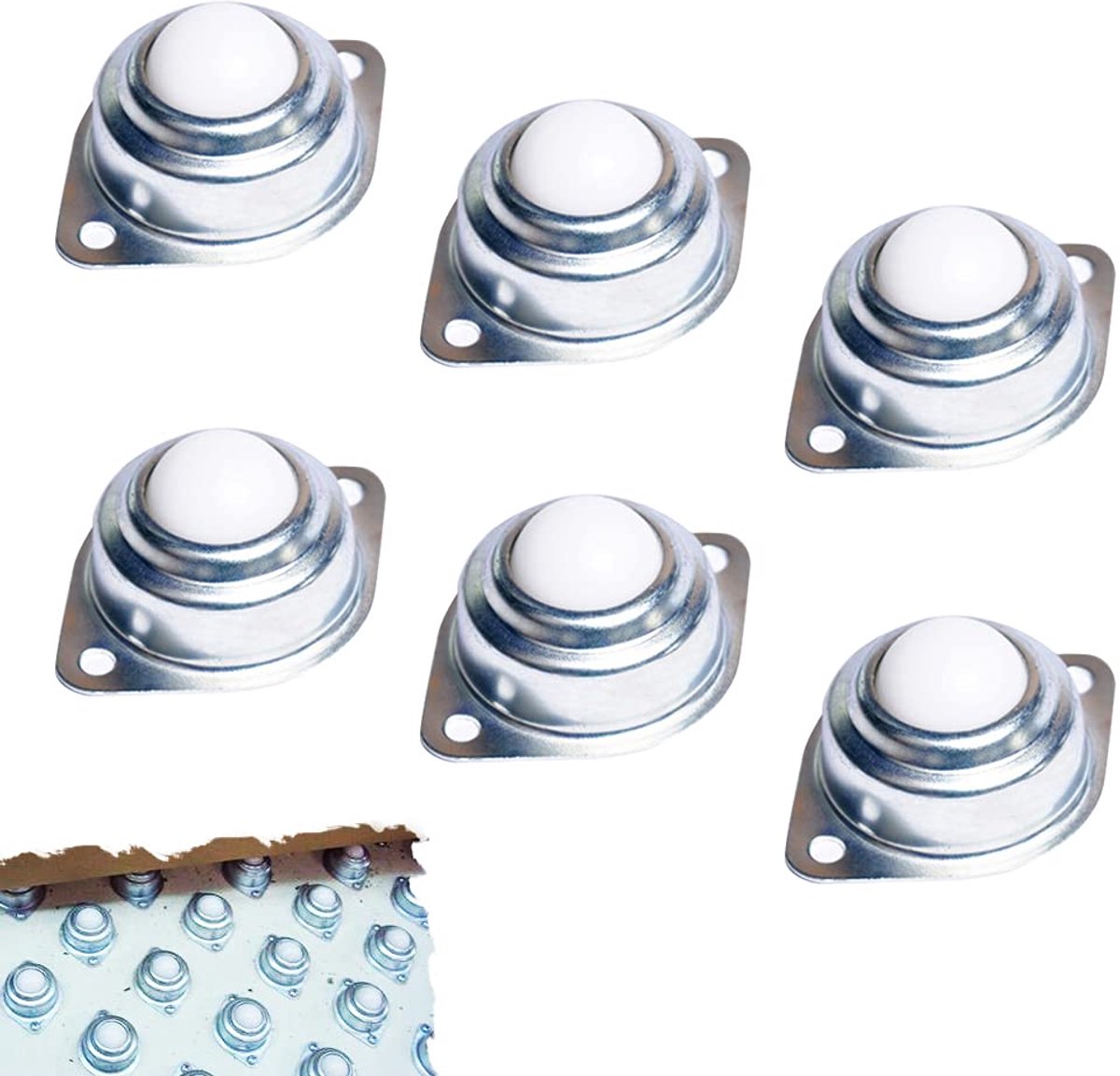 6 stuks nylon meubelwielen, kogelrollen voor meubels, kegelrollagers met vloerflens montagegaten, transfer eenheden voor transportbanden, gemonteerde rollagers (nylon bal)