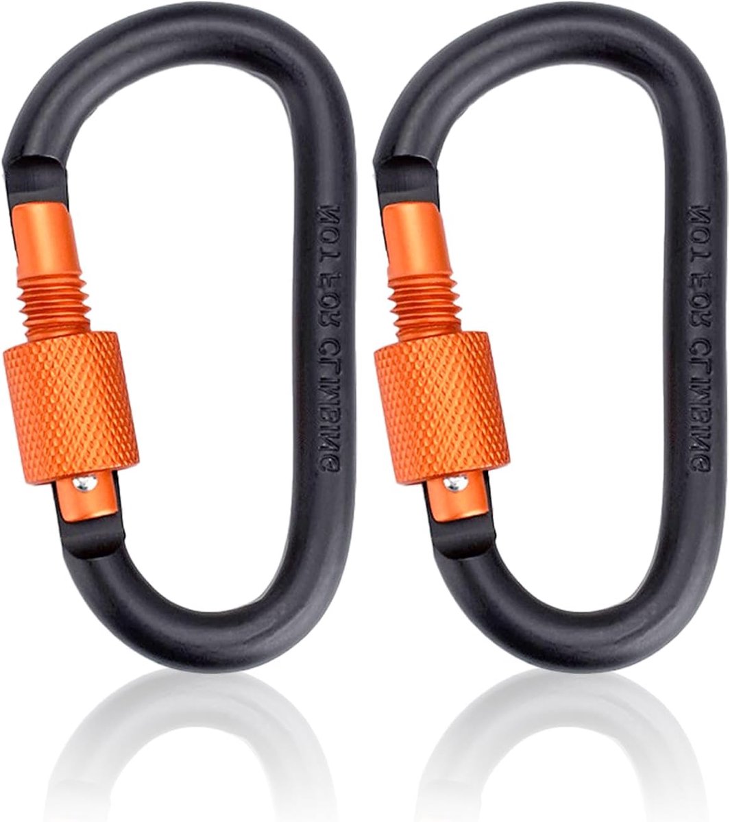 2 stuks karabijnhaken met schroefsluiting, zwart en oranje, sleutelhanger, aluminium schroefkarabijnhaak, D-clip voor hondenriem, harnas, camping, aluminiumlegering, D-type