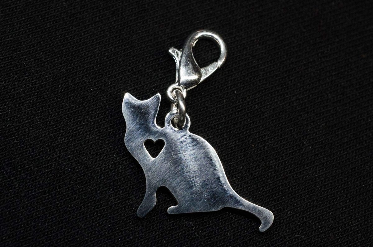 Kattenkater met hart roestvrij staal Charm katje kattenliefhebbers - handgemaakte modesieraden I verzilverd - bedelhanger bedelarmband - hanger voor armband