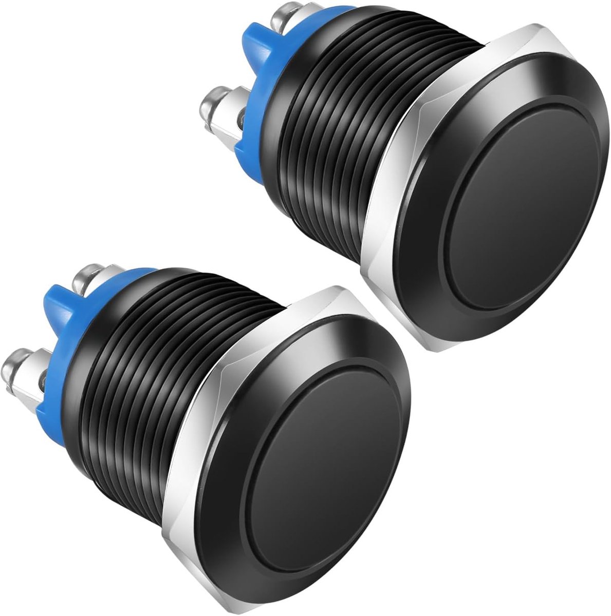 2st 16MM Kortstondige Drukknopschakelaar IP65 Waterdichte Aluminiumlegering 3A/12V 24V 36 DC 110V 250VAC 1NO SPST Schroefaansluiting (zwarte schaal)