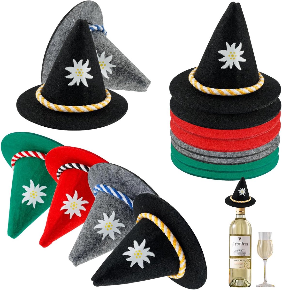 12 stuks Oktoberfest-hoed decoratie mini Seppelhoed, klederdracht, Beiers, party, strooi-decoratie, vilten hoed, Carnaval