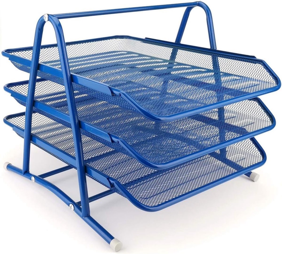 Metalen opbergvakken, bureau-organizer, bureau, laden voor documenten, 3 laden, brievenbak, A4-organizer, mesh, opbergsysteem voor kantoor, marineblauw