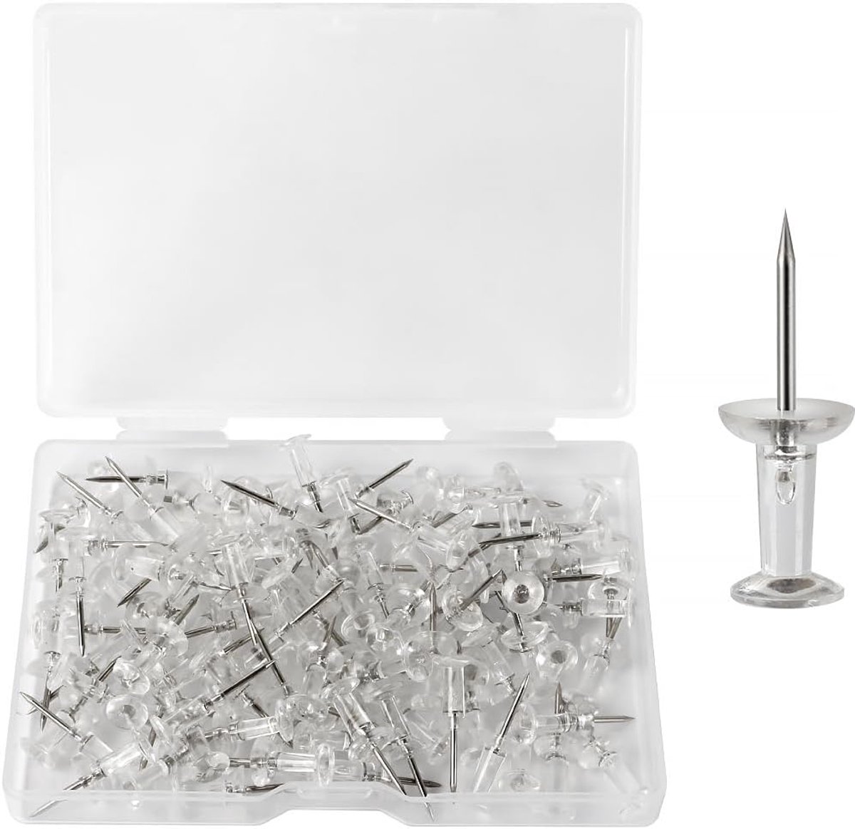 Punaises, prikbordnaalden, punaises, punaises met plastic doos, kaart, nagelspelden, punaises, doorzichtige punaises voor doe-het-zelf bulletin board, kurk, wandkaarten