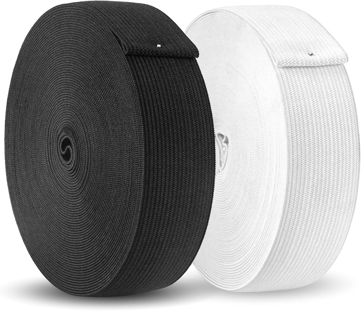 Elastische band, 30 mm, wit/zwart, 2 stuks, 10 meter, broekrubber | 3 cm breed, elastische band, breed elastiek, elastisch om te naaien, voor broekrubber, doe-het-zelf handwerk, stoffen