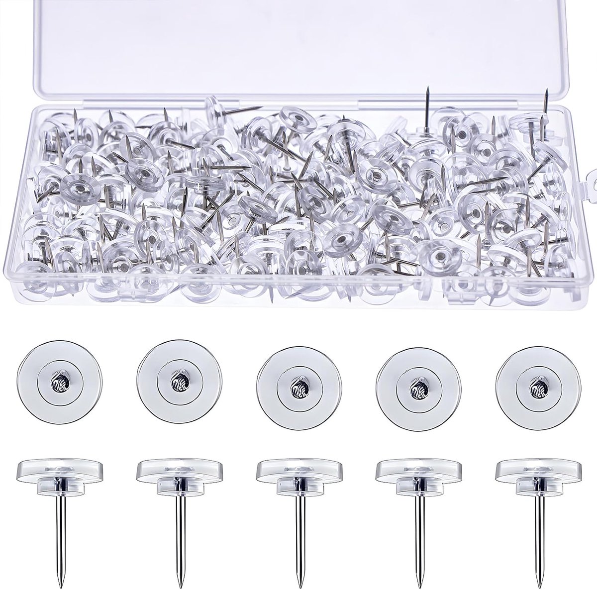 200 stuks platte duimspijkers doorzichtige pushpins transparante pushpins standaard doorzichtige plastic kop en stalen punt voor kurkbord, kaarten, muur opknoping thuiskantoor school decoratief
