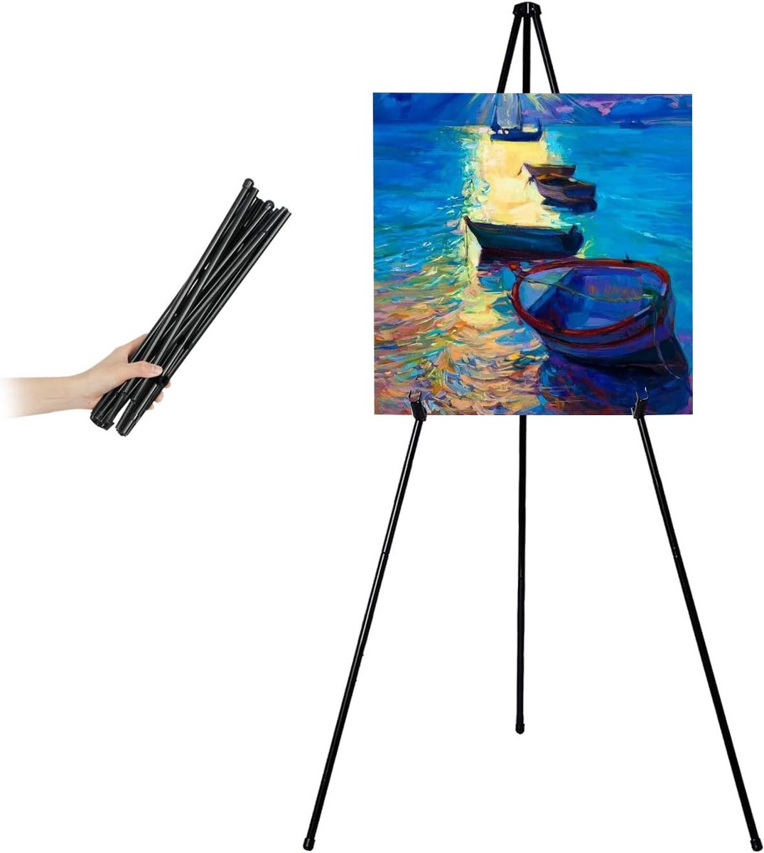 Stand Zwart Schildersezel Art Display Statief Opvouwbare Vloer Ezel, Lichtgewicht Metalen Verstelbare Opvouwbare Ezel voor Presentaties Posters Art Displays