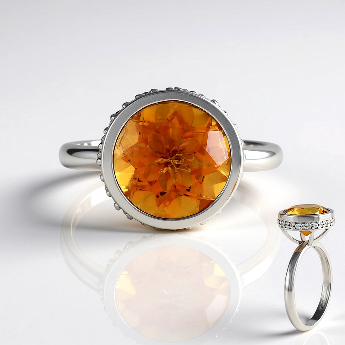 Cavill - Zilveren Ring met Oranje Kwarts 3,563 ct en Zirkonia 0,311 ct - 925 Sterling Zilver met Platinum Afwerking - Moderne Elegante Damesring